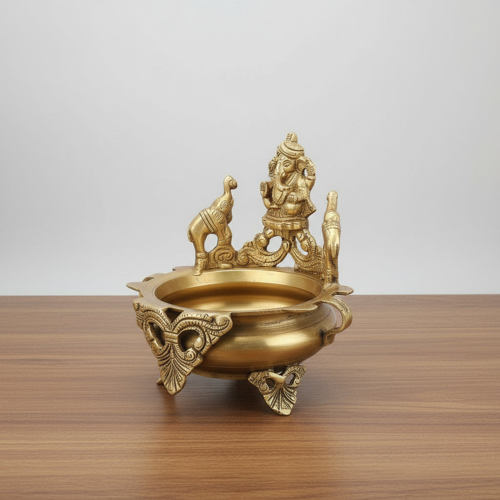 brass ganesh with elephant  urli bowl for home décor/ diwali/ gift item